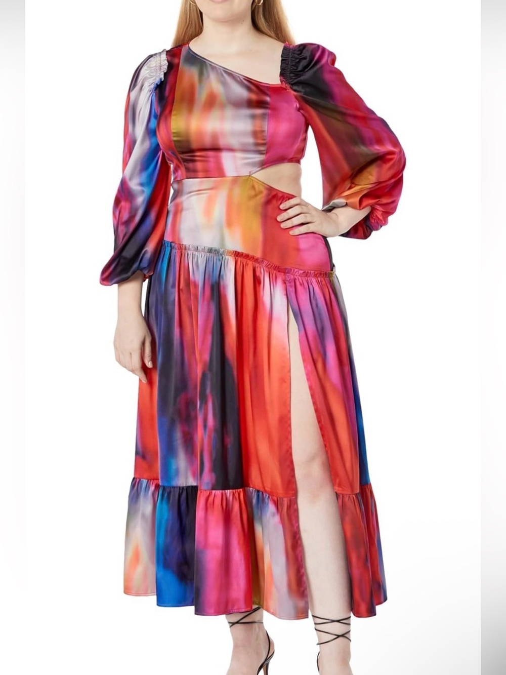 The Drop x itsjuliettefoxx XXL Abstract Satin Cut Out Midi Dress NWT Dopamine